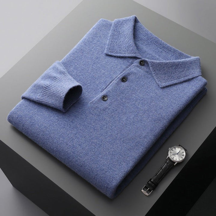 Refined men's long sleeve polo shirt, a luxury style classic top suitable for elegant autumn fashion.