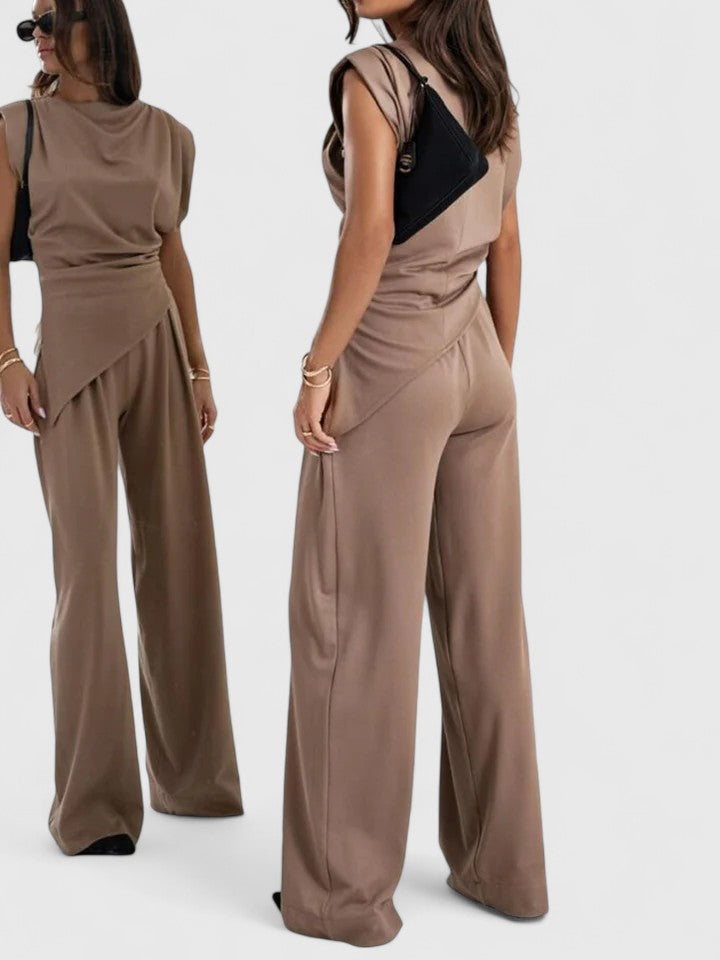 Women's Draped Sleeveless Top & Wide Leg Trousers Set