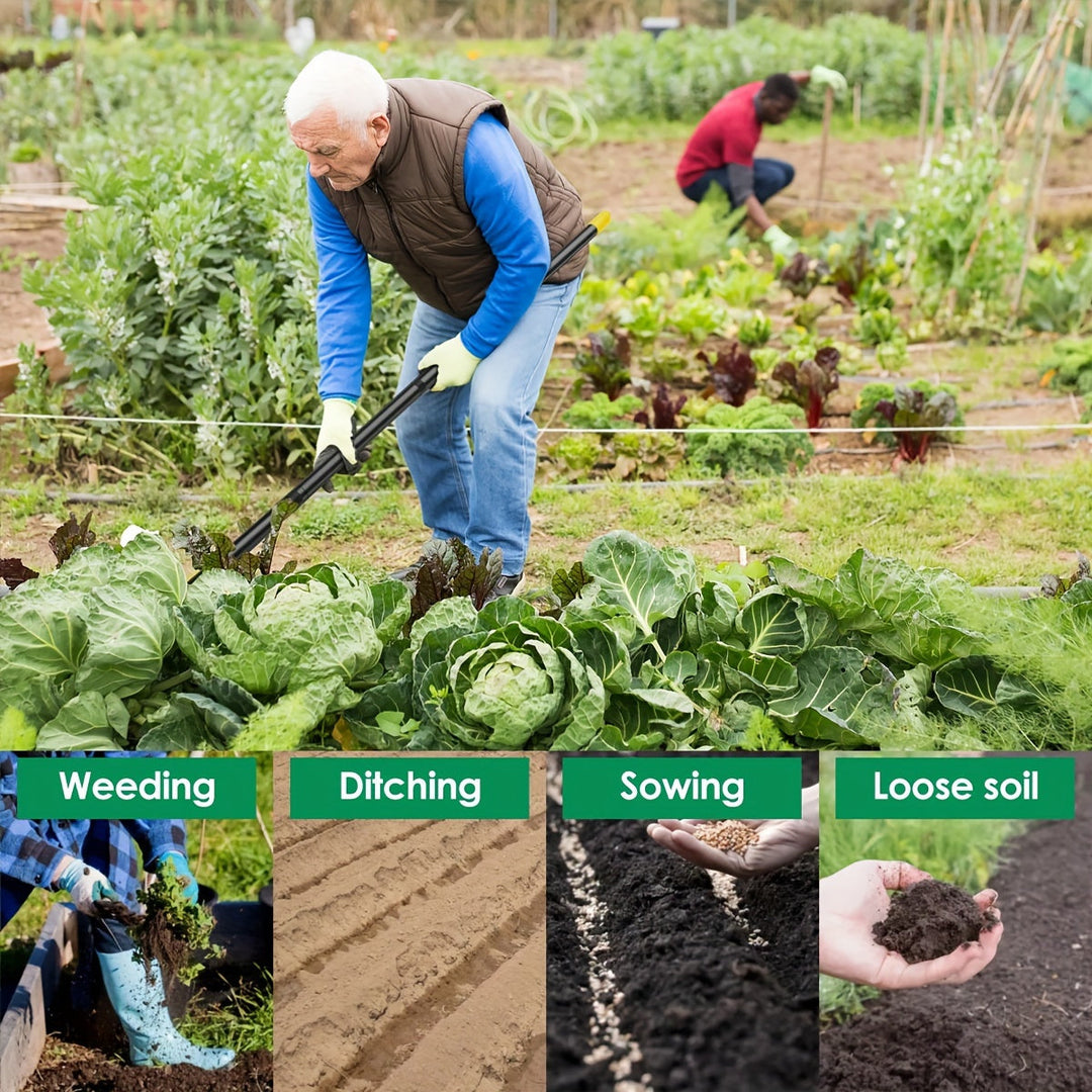 Rust-resistant ergonomic garden tool for precise weed removal and soil cultivation.