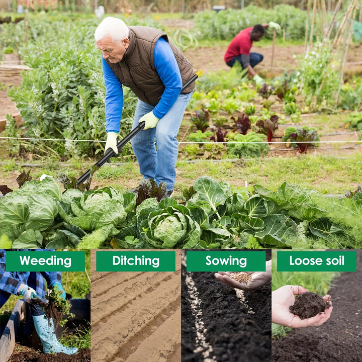 Rust-resistant ergonomic garden tool for precise weed removal and soil cultivation.