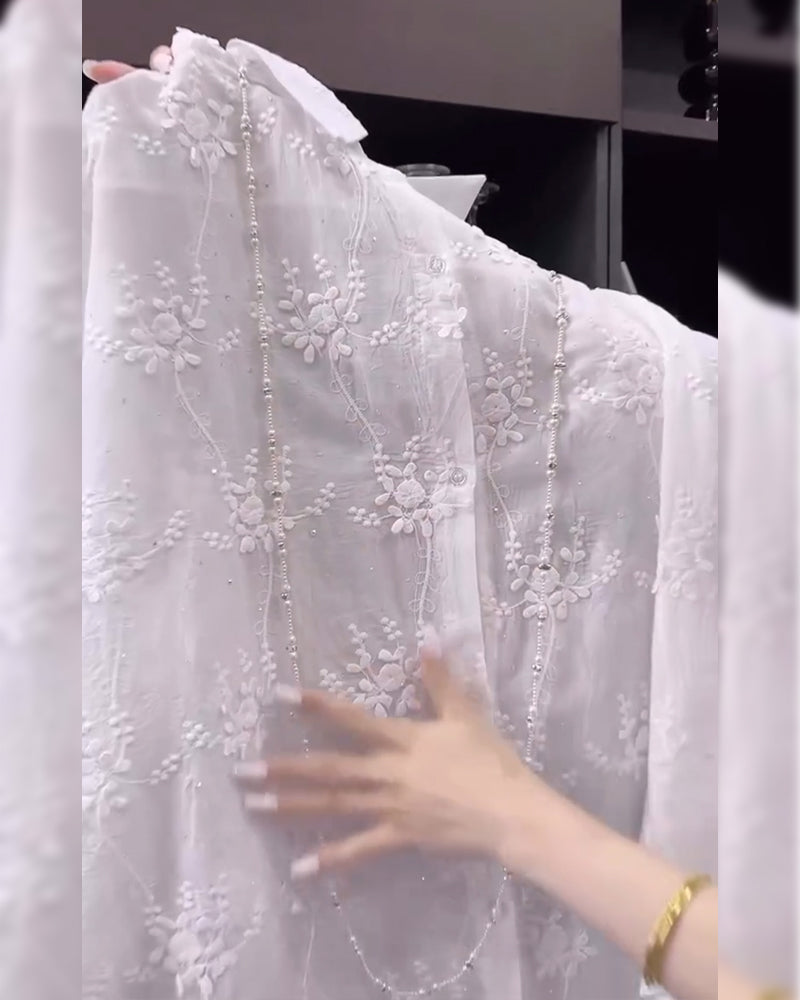 Women's Embroidered Shirt with Dropped Shoulders