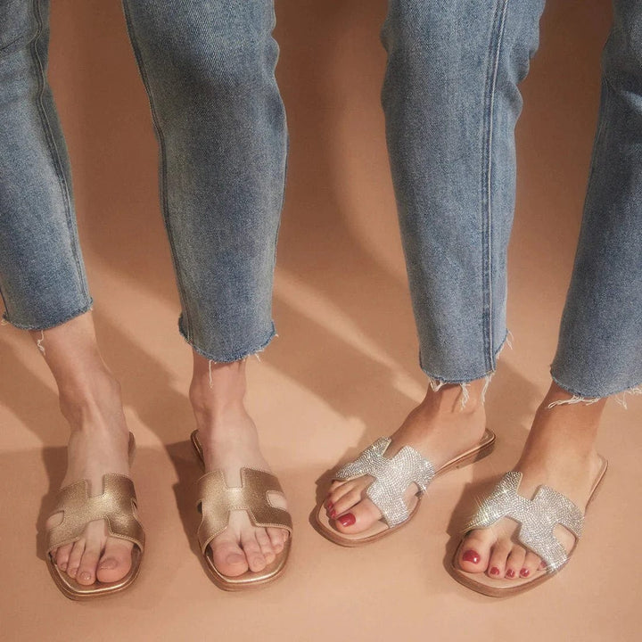 Ladies' comfort slip-ons. Fashionable open-toe slippers for summer home & travel.