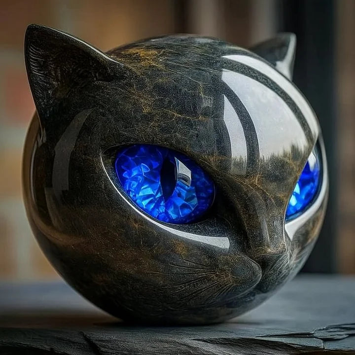 Artistic black cat head sculpture with modern design, an attractive decorative statue and unique gift for cat lovers.