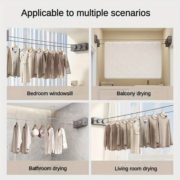 Space-saving double clothesline, compact foldable design for efficient indoor or outdoor laundry drying. Home essential.