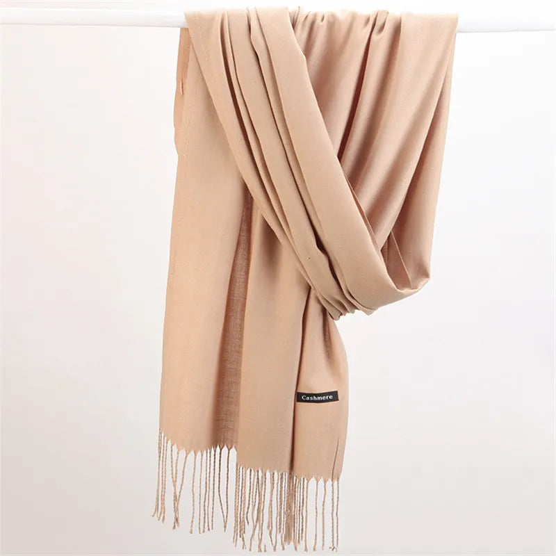 Versatile cashmere scarf, perfect as a wrap or neckwear, stylish women's winter fashion.