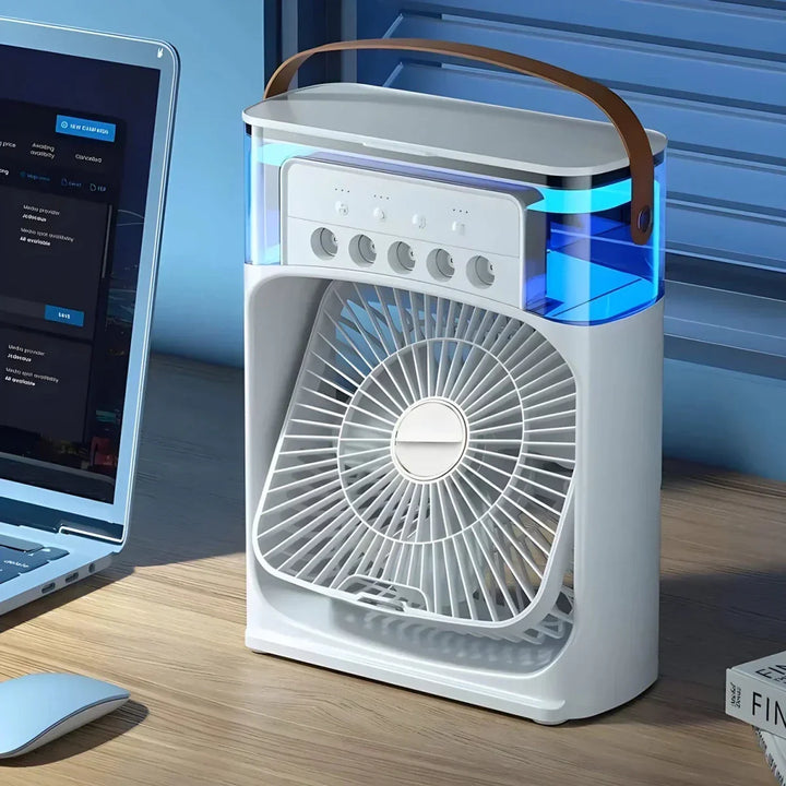 Portable USB personal fan. Mini air circulator with humidifying function, perfect for any desk.