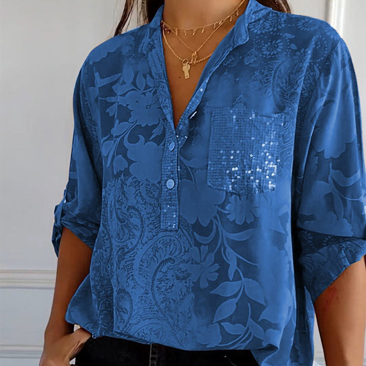 Stylish women's V-neck button-down top, short sleeve summer blouse, chic & lightweight for spring & daily wear.