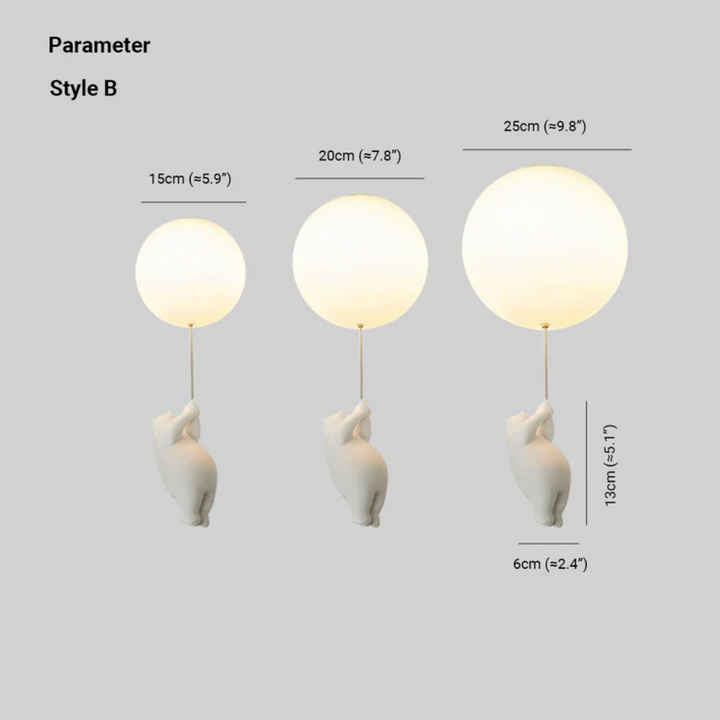 Cartoon bear balloon pendant light, a whimsical LED lamp for kids' bedroom decor.