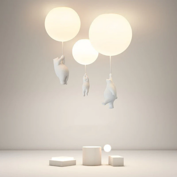 White resin bear balloon ceiling light with acrylic, perfect playful nursery or kids' room decor.