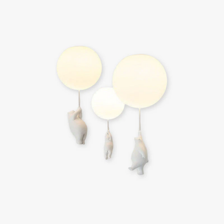 Unique bear balloon pendant light, an artistic LED fixture for whimsical kids' room decor.
