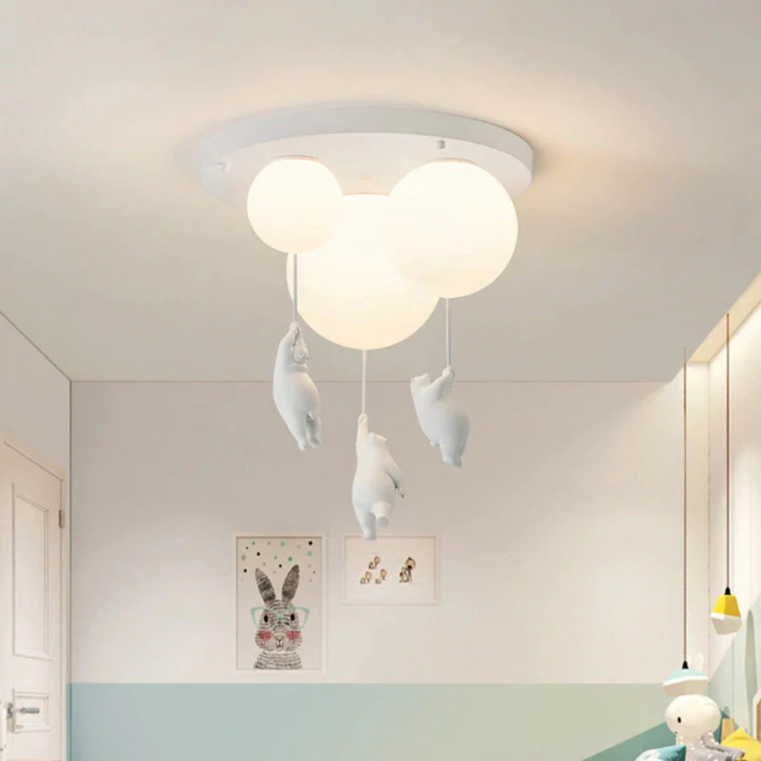 Playful bear balloon pendant light, an enchanting LED fixture for kids' home decor.