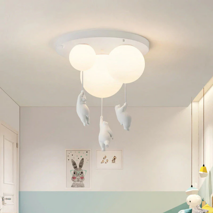 Playful bear balloon pendant light, an enchanting LED fixture for kids' home decor.