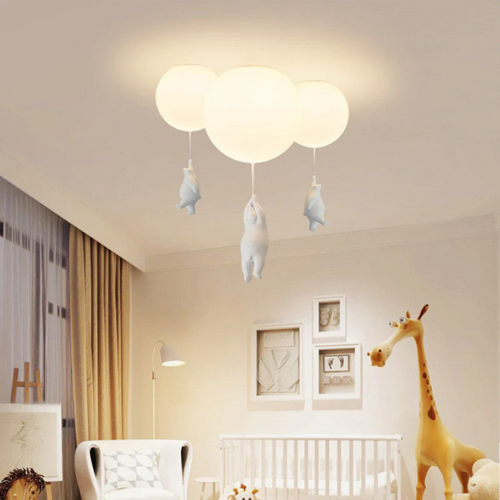 Cute bear balloon ceiling light, a whimsical LED pendant for playful kids' room decor.