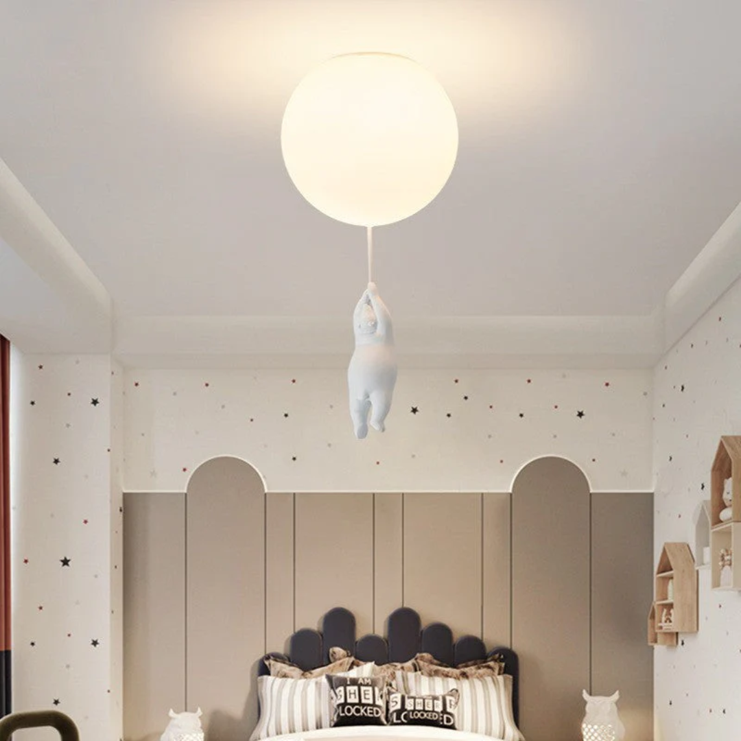Resin bear balloon ceiling light, a charming LED fixture for children's bedrooms.