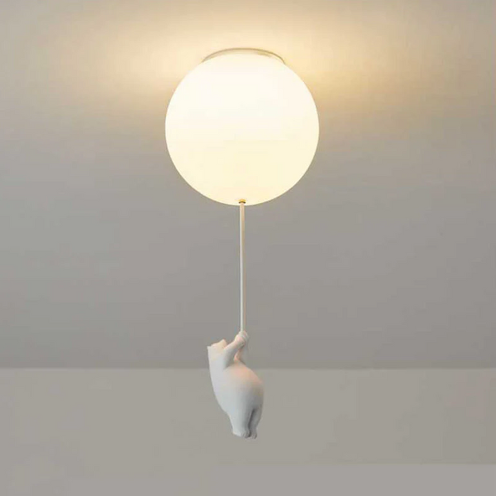 Playful resin bear balloon ceiling light, perfect nursery lighting for kids' rooms.
