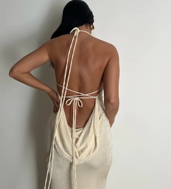 Beautiful Fayen long maxi dress, featuring a stylish low back, perfect for special nights.