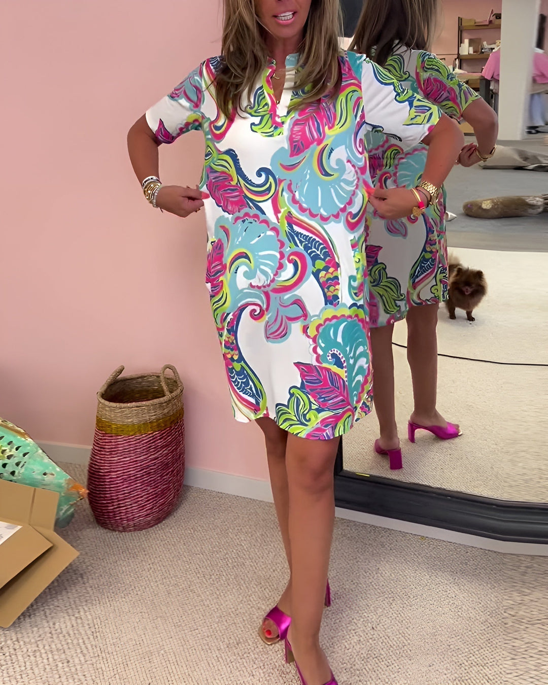 Lightweight Printed V-Neck Dress