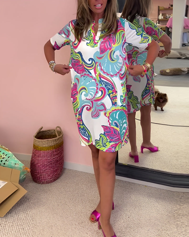 Lightweight Printed V-Neck Dress
