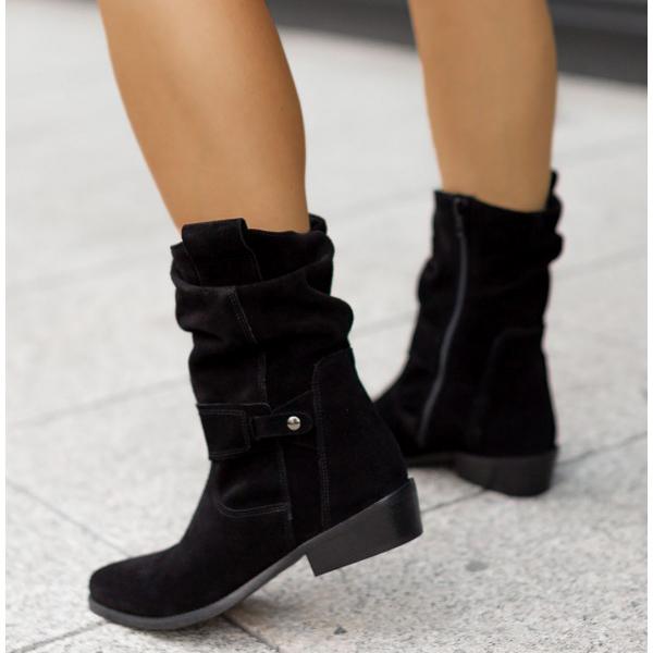 Modern women's Rosalie slouch ankle boots with low block heel, blending fashion and comfort effortlessly.
