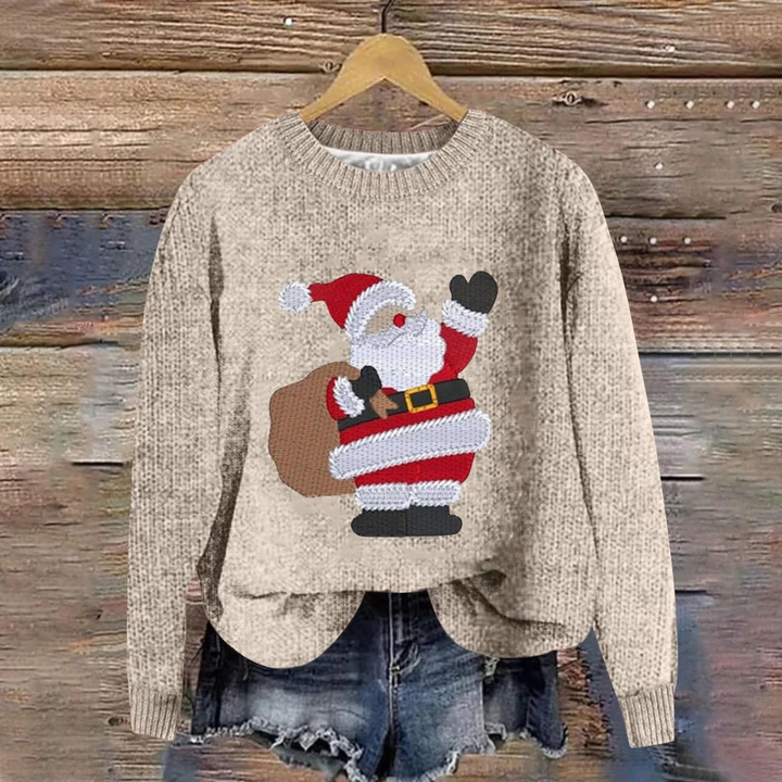 Festive unisex long sleeve Santa sweater, ideal winter clothing and cozy party attire for holiday fun.