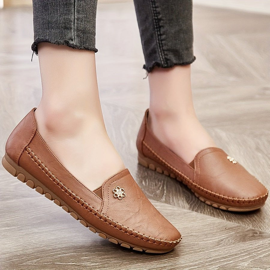 Durable women's slip-on loafers with non-slip sole, ensuring stability and comfort throughout the day.
