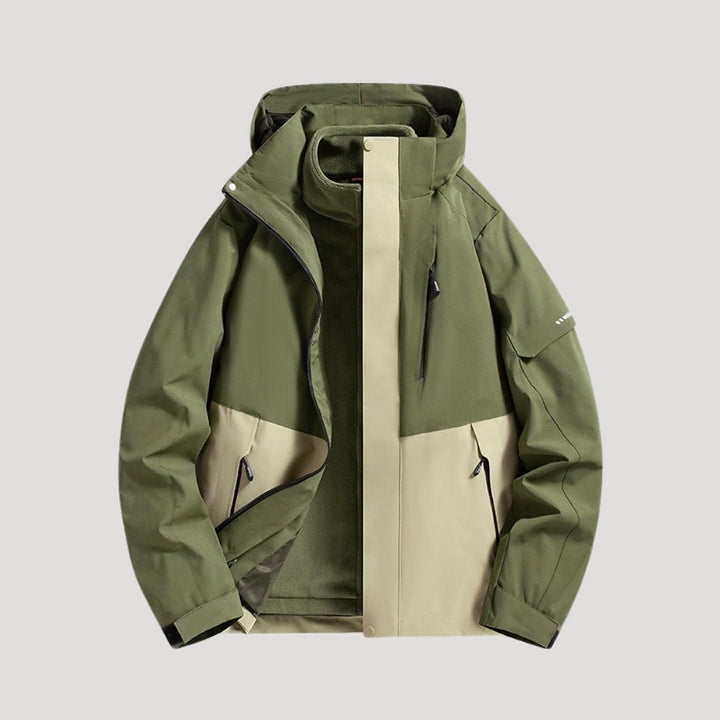 Lightweight unisex waterproof hooded travel jacket. All-season outdoor coat for adventure & weather protection.