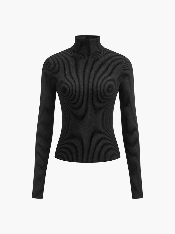 Refined women's ribbed turtleneck, perfect elegant knitwear for business casual or sophisticated outings.