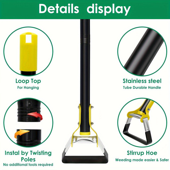 Comfortable grip stainless steel hand tool for weeding, cultivating, and gardening.
