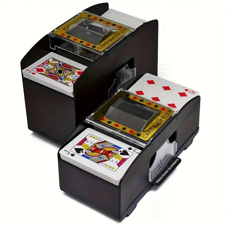 Black automatic card shuffler for fast & easy shuffling of multiple card decks, perfect for game night.