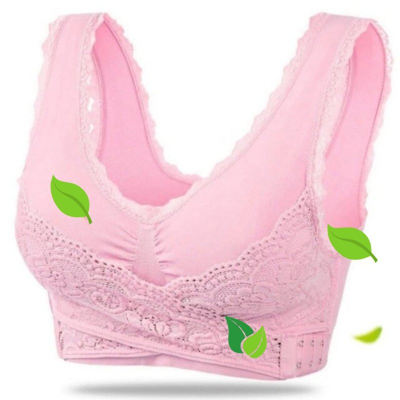 Side view of women's comfort wireless bra, highlighting adjustable straps and elegant lace detailing for everyday.
