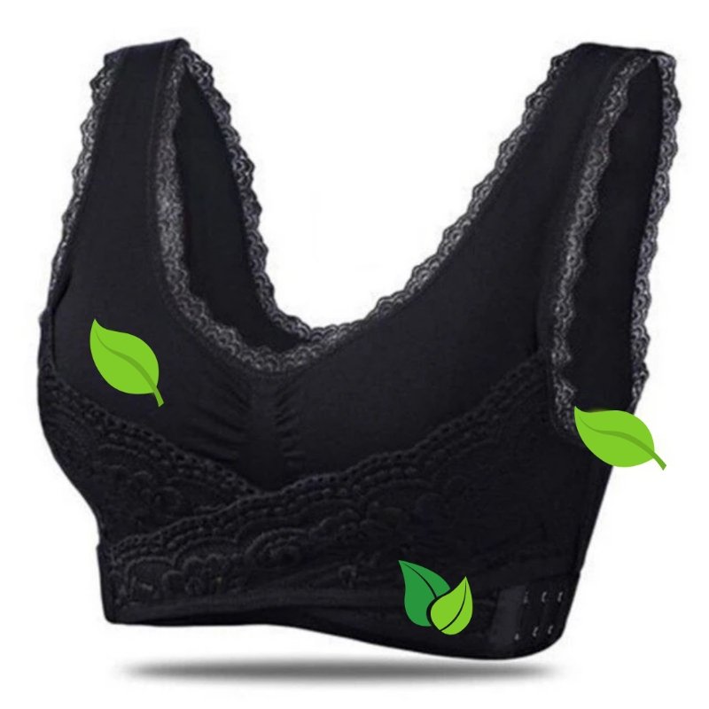 Women's wireless lace comfort bra for everyday support, featuring soft delicate lace and a comfortable fit.
