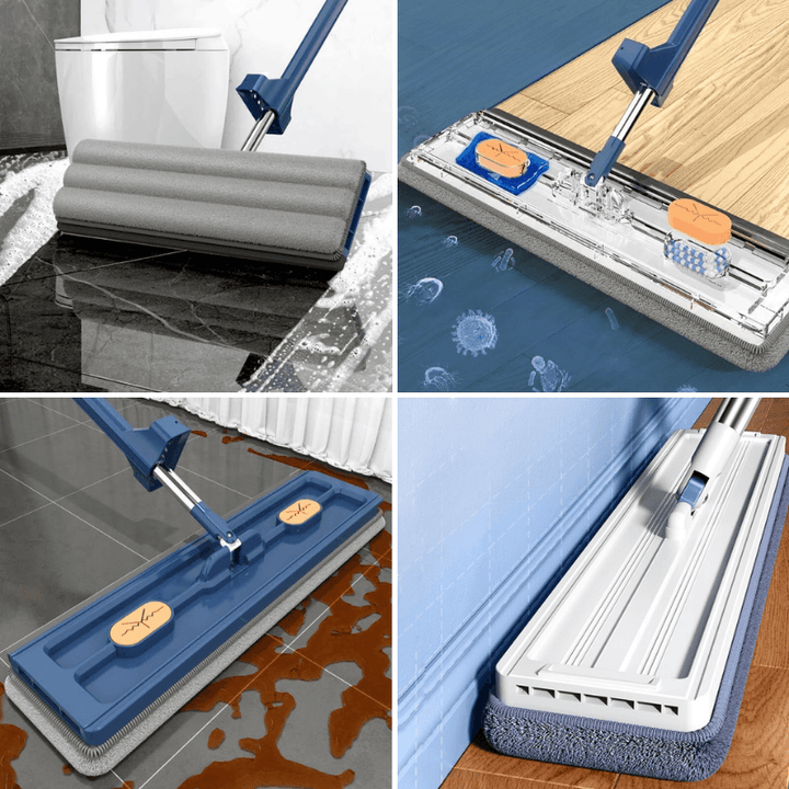 Complete 360° rotating cleaning mop system, featuring a durable handle & microfiber deep clean head.