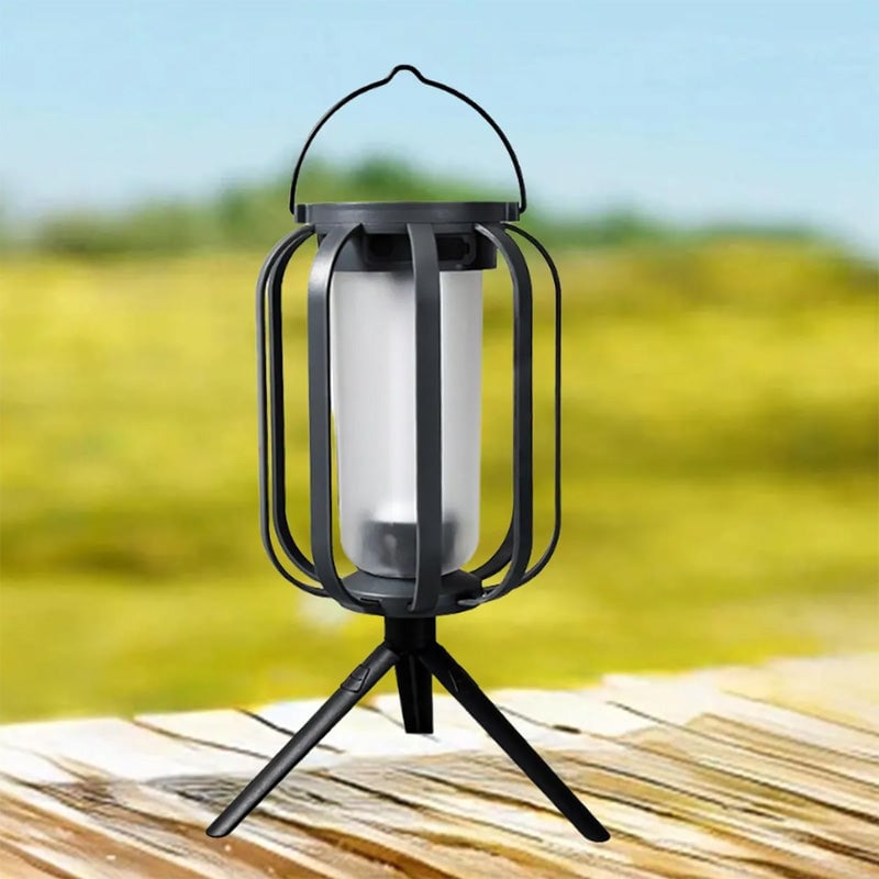 Versatile LED outdoor lantern, solar & USB powered, with flickering flameless light, ideal for decks & pathways.