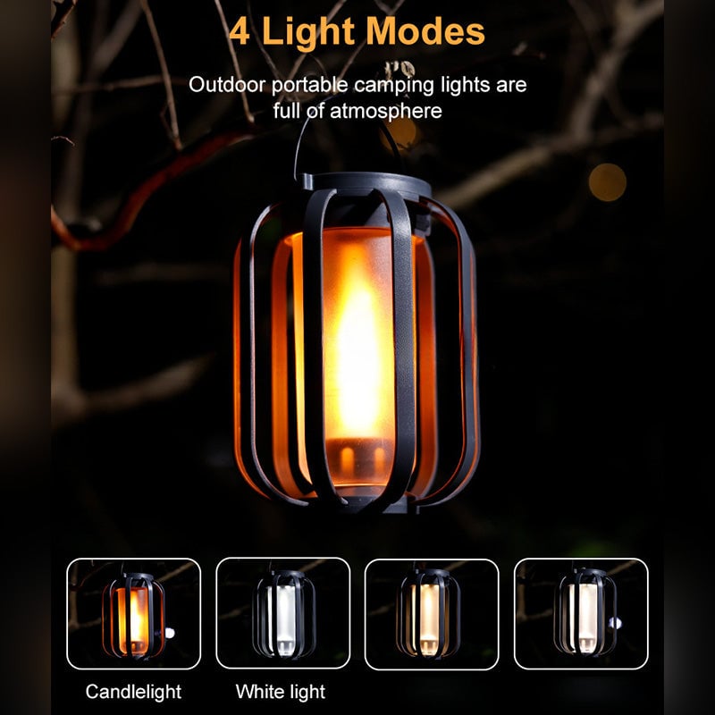 Patio decor LED lantern, solar & USB light with realistic flickering flameless candle for safe outdoor ambiance.