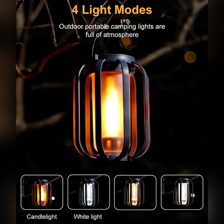 Patio decor LED lantern, solar & USB light with realistic flickering flameless candle for safe outdoor ambiance.