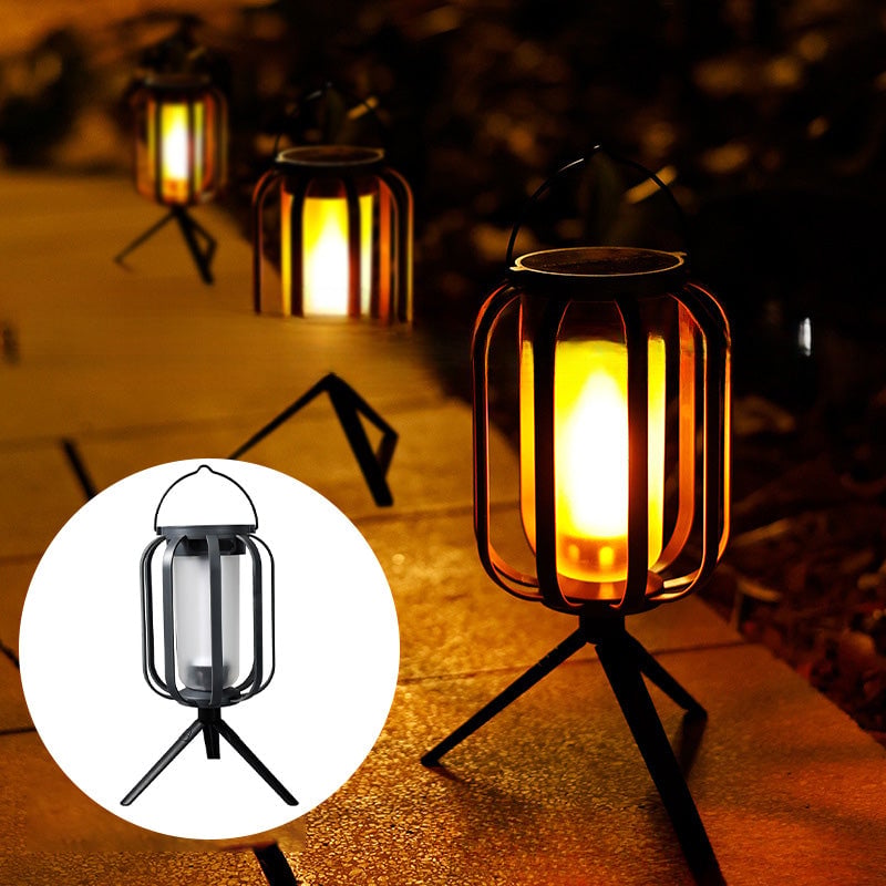 Modern solar LED lantern, USB powered, for outdoor lighting, with a beautiful flickering flameless candle glow.