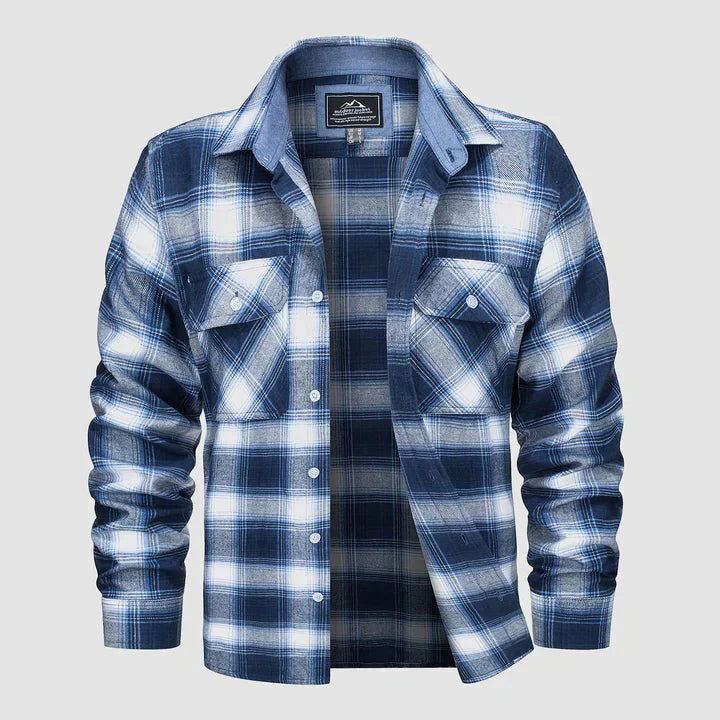 Men's warm button-down long-sleeve shirt, Logan style, flannel-lined for ultimate comfort.