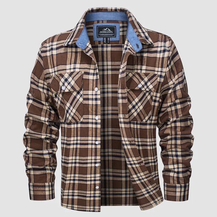 Cozy men's Logan flannel-lined button-down long-sleeve shirt, ideal for cool weather & casual style.
