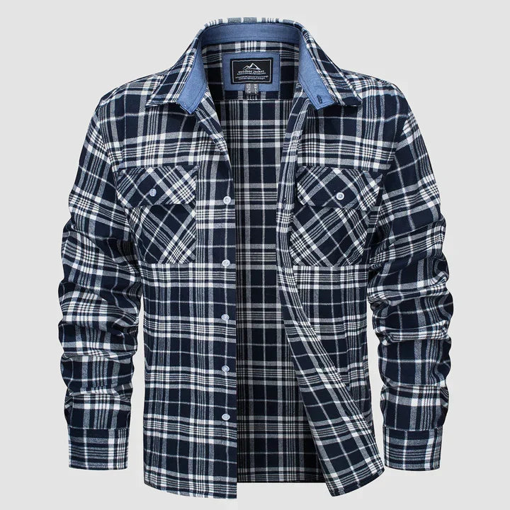 Men's flannel-lined button-down long-sleeve shirt, Logan, offering warmth and style.