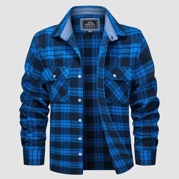 Textured men's Logan flannel-lined button-down long-sleeve shirt, a cozy and stylish casual top.