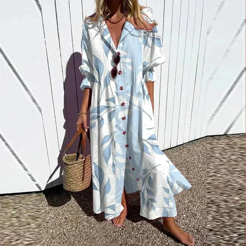 Lightweight women's flowy maxi dress, a perfect vacation dress or elegant party outfit for summer.