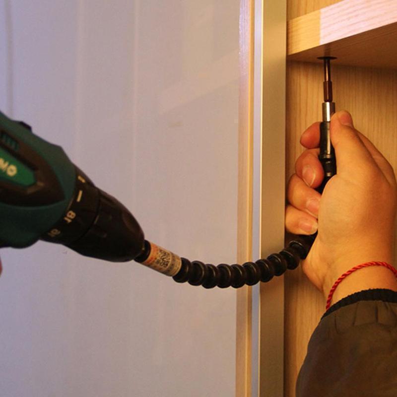 Flexible drill extension & screwdriver bit holder for tight spaces, a versatile power tool accessory.