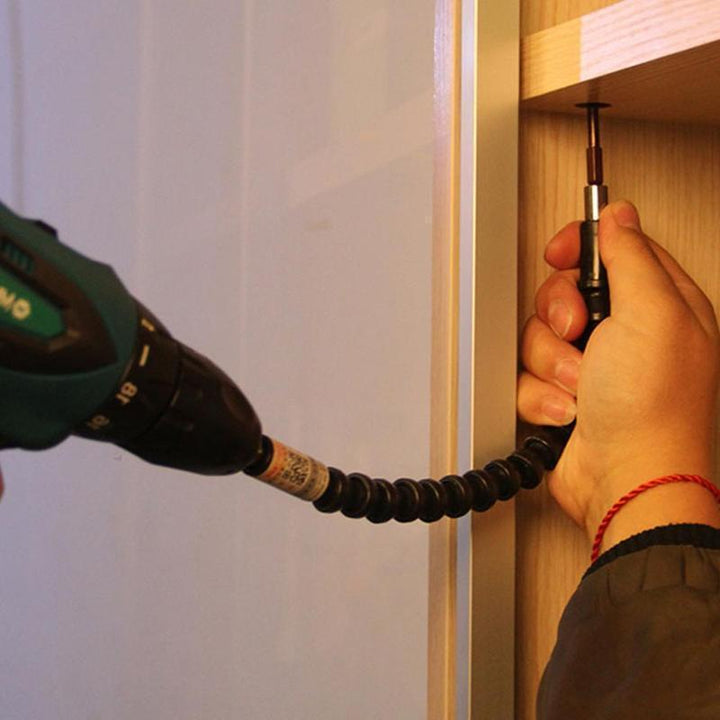 Flexible drill extension & screwdriver bit holder for tight spaces, a versatile power tool accessory.