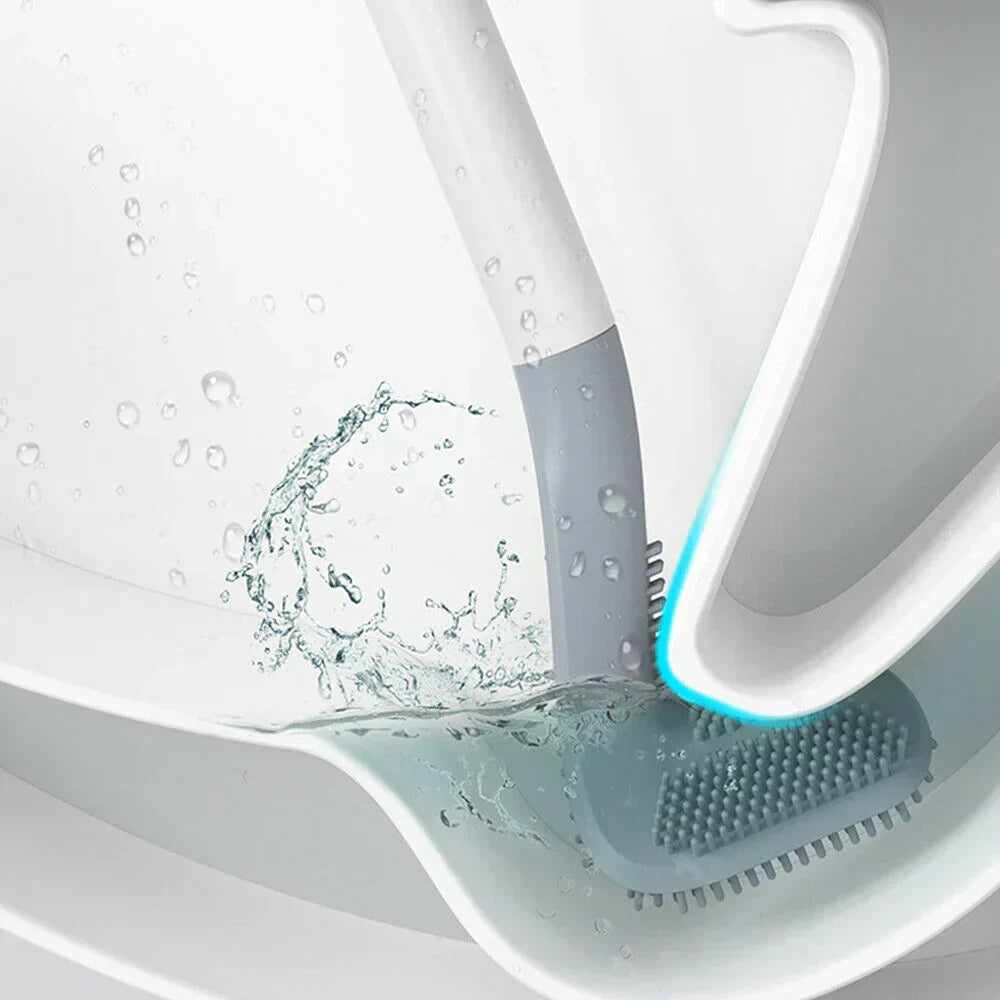 Hygienic L-shaped flexible toilet brush for deep cleaning, ensuring a spotless bathroom.