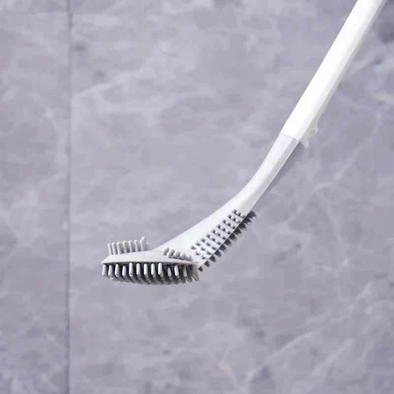Modern wall-mounted L-shaped toilet brush, no drill needed for deep, hygienic bathroom cleaning.