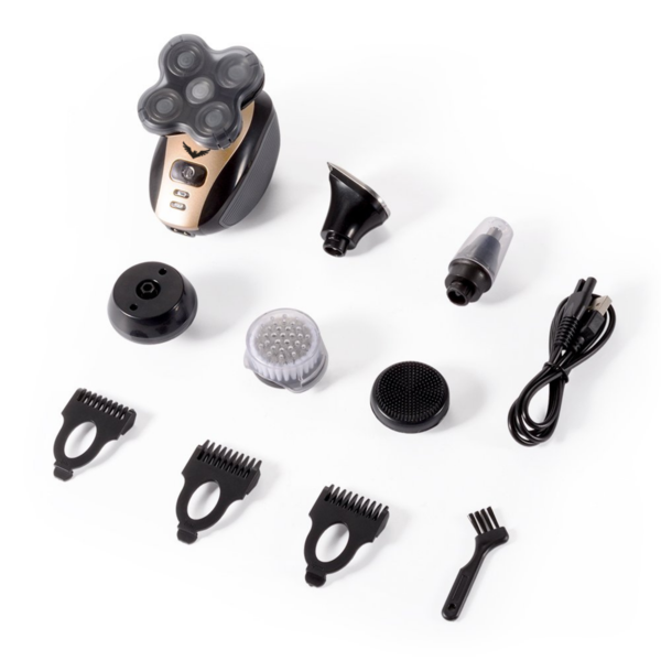 Modern wet/dry USB rechargeable rotary shaver for men, providing a smooth & gentle shave on sensitive skin.
