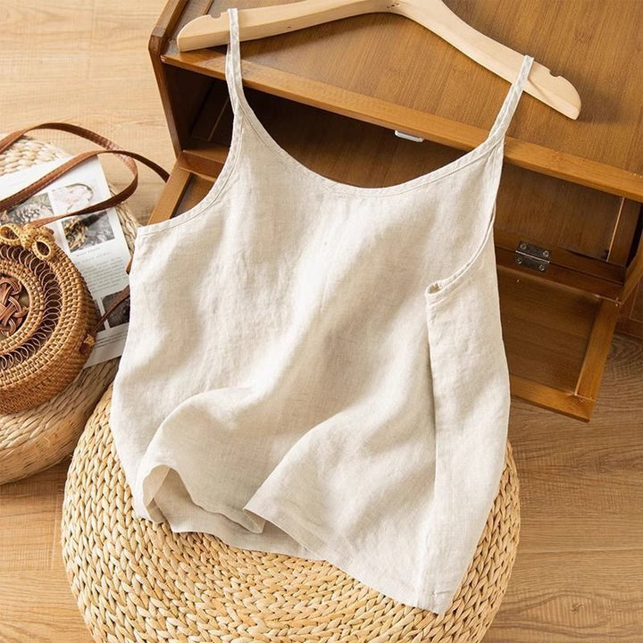 Relaxed fit women's flowy camisole top, chic scoop neck design ideal for casual or versatile summer wear.