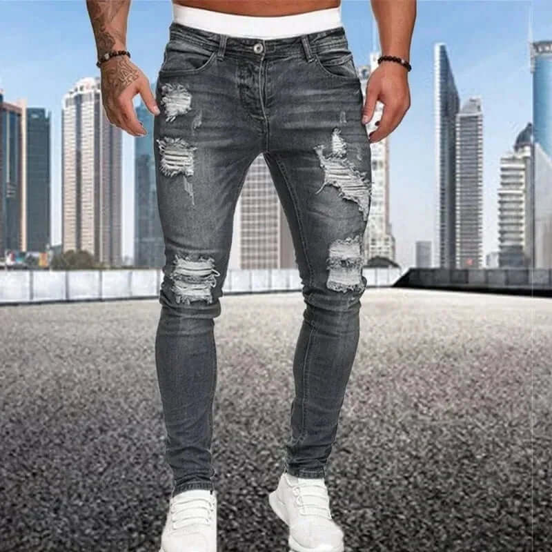 Sleek men's flocked skinny jeans. Modern fit & unique texture for stylish, comfortable modern denim fashion.