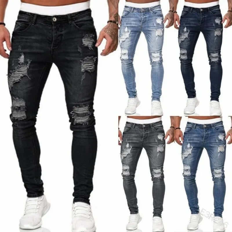 Stylish men's flocked skinny jeans for a modern urban look. Comfortable all-day wear, unique casual pants.