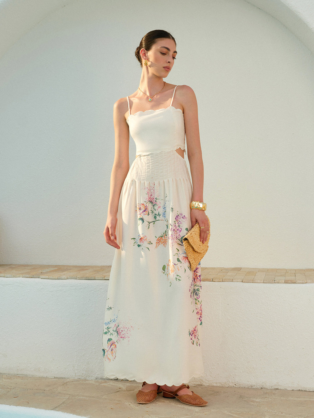 Women's Floral Print Lace-Up Maxi Dress